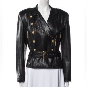 Vakko Leather Biker Jacket in Black